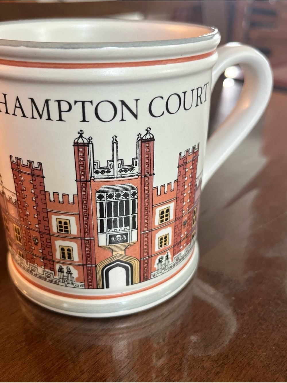 Hampton Court Mug in White with Brick Red Illustration